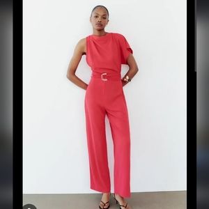 Zara Red One-Shoulder Jumpsuit